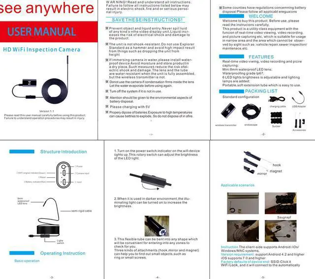 Alt view image 6 of 7 - 3.5M 8MM Lens WiFi Endoscope Detection Camera 30fps  built in battery Adjustable LED lights waterproof IP67
