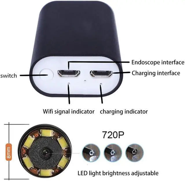 Alt view image 4 of 7 - 10MM 8MM Len 70° WiFi Endoscope Detection Camera Adjustable LED lights waterproof IP67