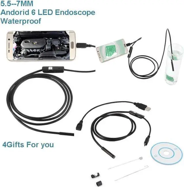Alt view image 3 of 6 - 6LED Waterproof IP67 Snake Borescope USB Inspection Camera 7mm lens Android