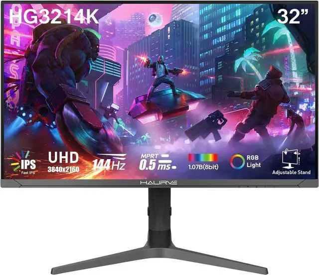 Main image of Haurve 32" UHD 4K 144Hz Gaming Monitor with Height Adjustable Stand, HDMI 2.1, DP 1.4, USB-C, RGB, Built-in Speakers, Black