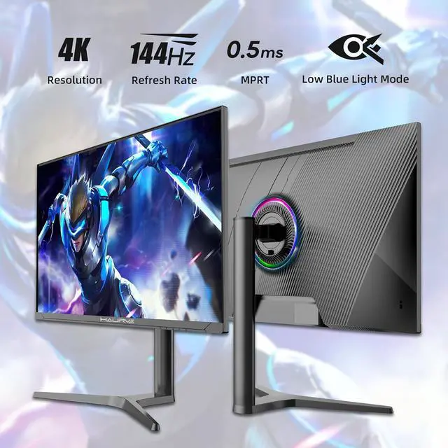 Alt view image 2 of 6 - Haurve 32" UHD 4K 144Hz Gaming Monitor with Height Adjustable Stand, HDMI 2.1, DP 1.4, USB-C, RGB, Built-in Speakers, Black