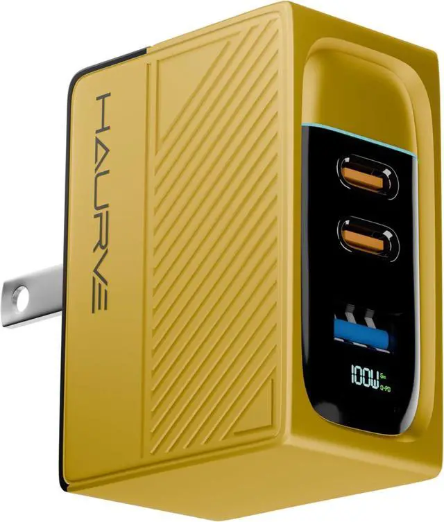 Main image of Haurve 100W 3-in-1 GaN Fast Charger, USB-C PD & USB-A QC Wall Adapter with Foldable Plug, Multiport Power Supply for Laptop, Tablet, Phone, Compact Travel Accessory for Home, Office, or On-The-Go