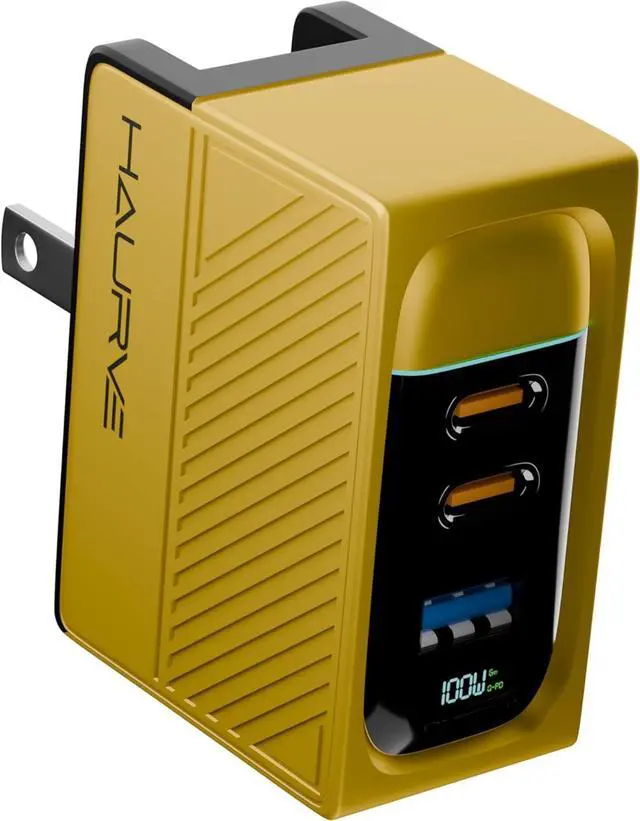 Alt view image 2 of 7 - Haurve 100W 3-in-1 GaN Fast Charger, USB-C PD & USB-A QC Wall Adapter with Foldable Plug, Multiport Power Supply for Laptop, Tablet, Phone, Compact Travel Accessory for Home, Office, or On-The-Go