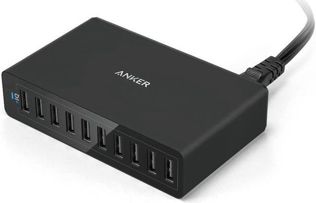 Anker PowerPort 10 (60W 10-Port USB Charging Hub) Multi-Port USB Charger (Black) Hubs Newegg.com