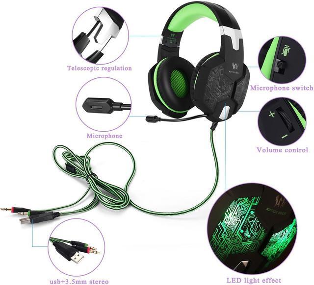 Alt view image 3 of 7 - KOTION EACH G1000 Gaming Headset Headphones Earphones 3.5mm Stereo Headband with Mic Noise Isolation Over-ear Breathing LED Light for Laptop PC Computer Game