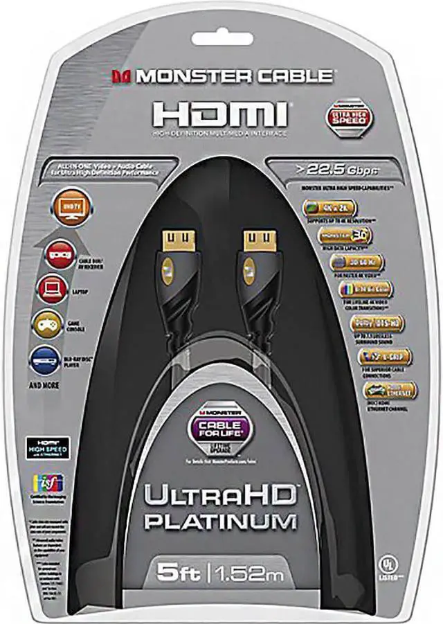 Main image of Monster Cable 140811-00 5 ft. Black ULTRA HIGH SPEED HDMI
