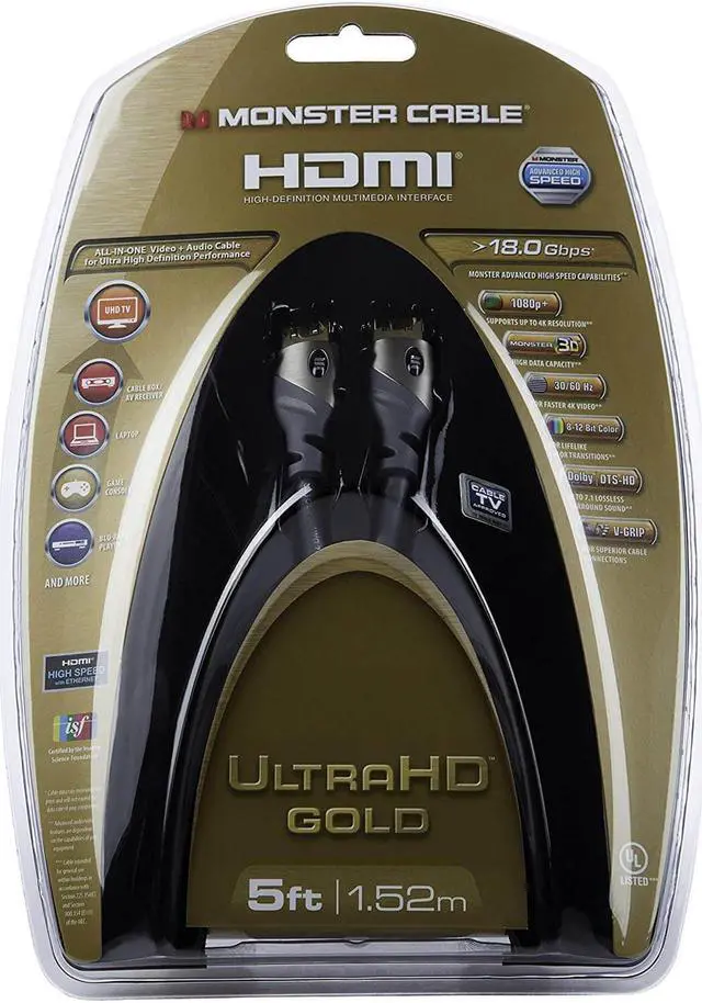 Main image of Monster MCGOLDUHD5 5ft Gold Advanced High Speed HDMI Ethernet Cable