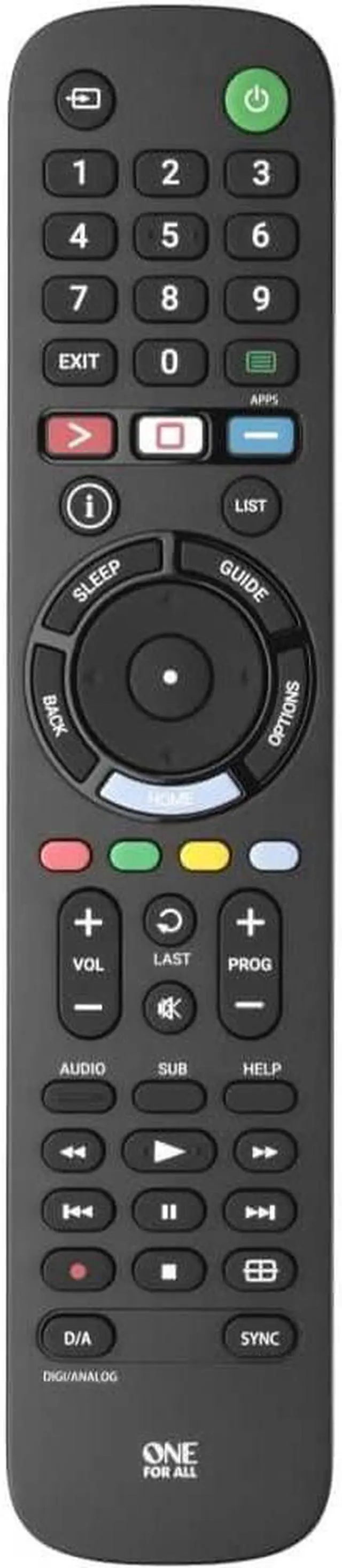 Main image of Universal Electronics URC4812 One For All Sony TV Replacement Remote for TV, Smart TV, Sound Bar Speaker, A/V Receiver - Black