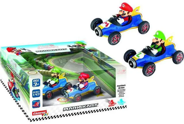 Alt view image 2 of 5 - Carrera Mario Kart Mach 8 Twinpack Pull & Speed Toy Cars 1:43 Scale  Mario & Luigi Racing Set for Ages 3+