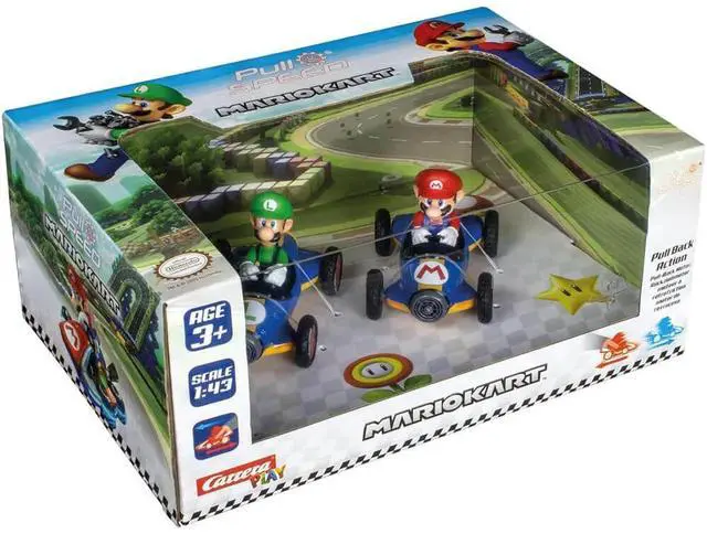 Alt view image 5 of 5 - Carrera Mario Kart Mach 8 Twinpack Pull & Speed Toy Cars 1:43 Scale  Mario & Luigi Racing Set for Ages 3+