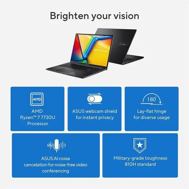 Alt view image 2 of 8 - Asus M1605YARB71 16 inch Vivobook 16 OLED Laptop - AMD Ryzen 7 7730U - 16GB/512GB SSD - Indie Black