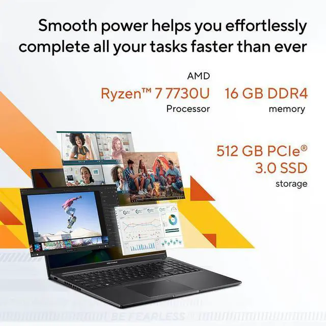 Alt view image 3 of 8 - Asus M1605YARB71 16 inch Vivobook 16 OLED Laptop - AMD Ryzen 7 7730U - 16GB/512GB SSD - Indie Black