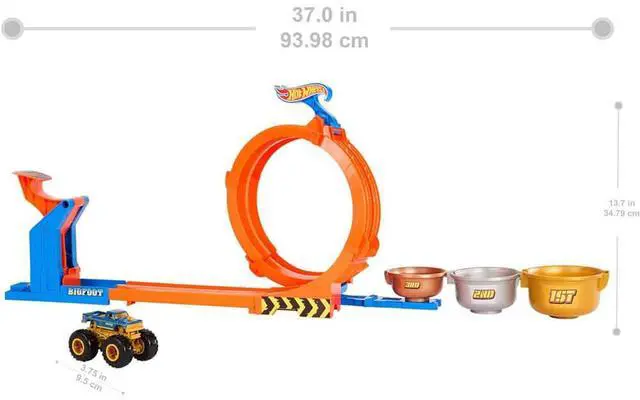 Alt view image 5 of 7 - Mattel JBX64 Hot Wheels Monster Trucks Loop-And-Flip Trophy Challenge Playset - Bigfoot