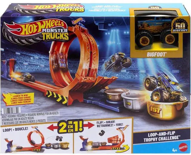Alt view image 7 of 7 - Mattel JBX64 Hot Wheels Monster Trucks Loop-And-Flip Trophy Challenge Playset - Bigfoot