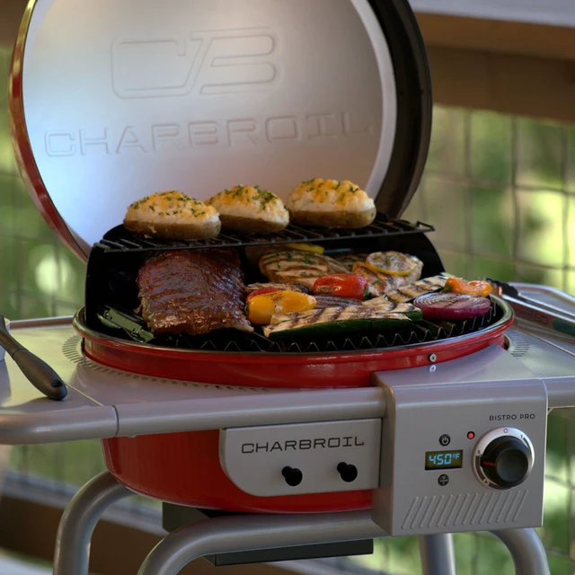 Alt view image 2 of 6 - Char-Broil 26302146 Bistro Pro Electric Grill and Griddle with Charcoal Mode - Red