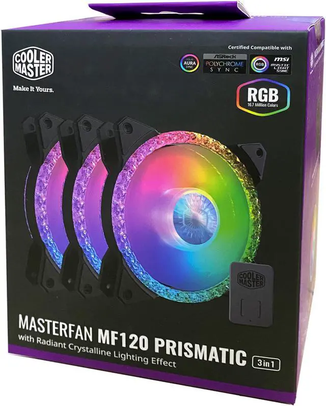 Alt view image 2 of 7 - MasterFan MF120 Prismatic(3 in 1 with ARGB LED Controller)Addressable RGB 120mm Fan w/ Radiant Crystalline Lighting Effect-Crystallized Loop w/Tri-Loop ARGB Lighting, 24+6 Individually controlled LEDs