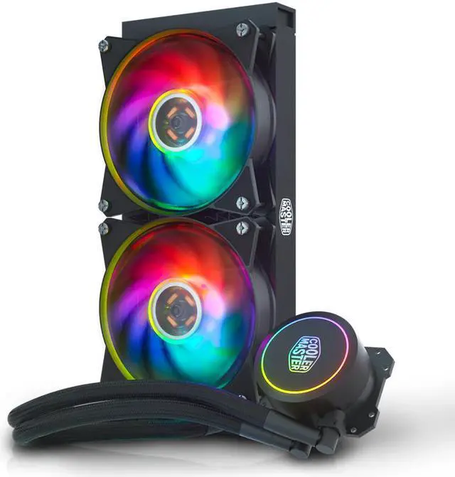 Alt view image 3 of 7 - Cooler Master MasterLiquid Lite 240 ARGB CPU Liquid Cooler - w/ Addressable RGB LED MasterFan, Wired ARGB Controller, 240mm Radiator, Dual Chamber Pump