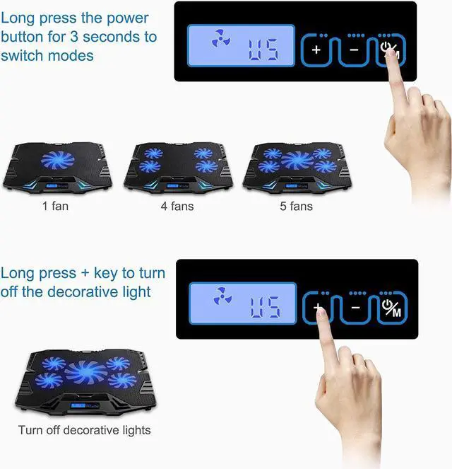 Alt view image 5 of 6 - TopMate C5 12-15.6 inch Gaming Laptop Cooler Cooling Pad | 5 Quiet Fans and LCD Screen | 2400RPM Strong Wind Designed for Gamers and Office