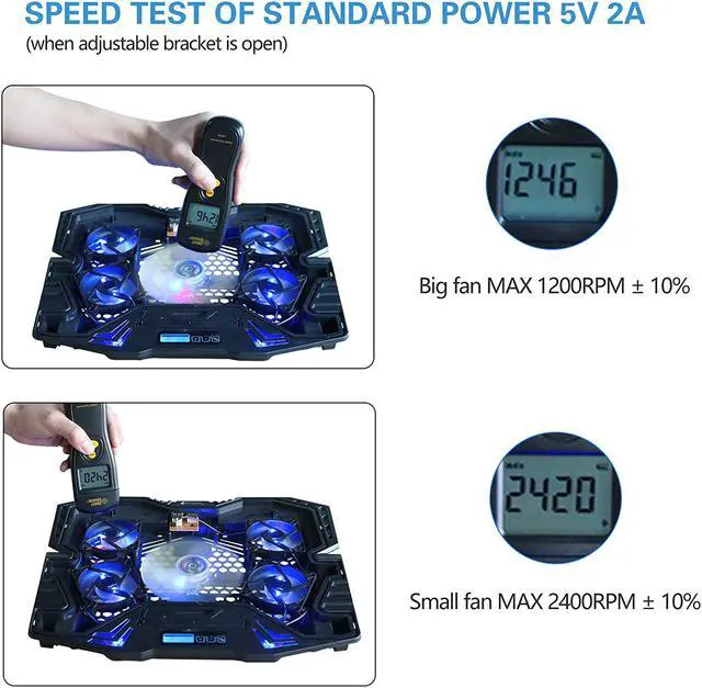 Alt view image 6 of 6 - TopMate C5 12-15.6 inch Gaming Laptop Cooler Cooling Pad | 5 Quiet Fans and LCD Screen | 2400RPM Strong Wind Designed for Gamers and Office