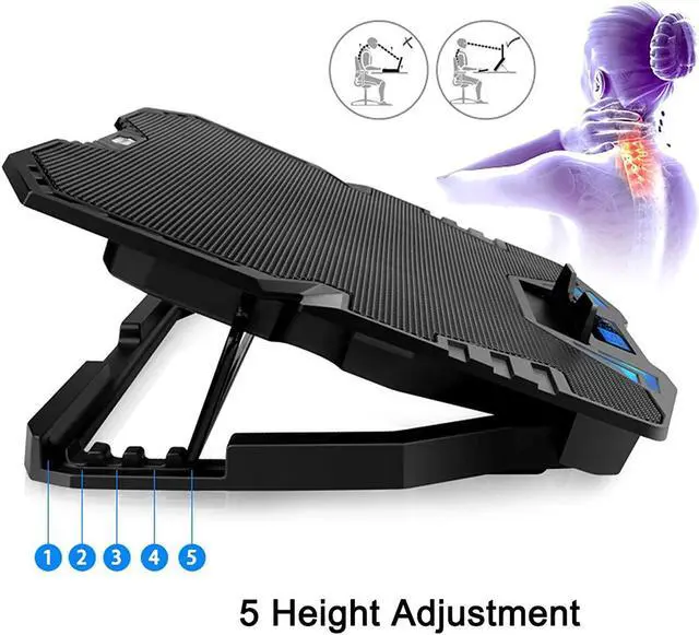 Alt view image 4 of 6 - TopMate C5 12-15.6 inch Gaming Laptop Cooler Cooling Pad | 5 Quiet Fans and LCD Screen | 2400RPM Strong Wind Designed for Gamers and Office