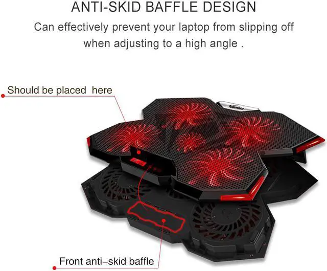 Alt view image 2 of 7 - TopMate 15.6 - 17.3-Inch Gaming Laptop Cooler Cooling Pad, Five Quite Fans and LCD Touch Screen,2400RPM Strong Wind Alien Style Designed for Gamers and Office