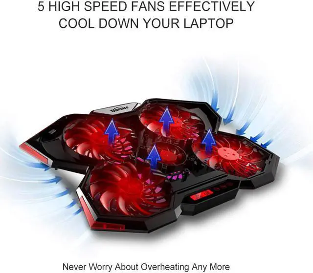 Alt view image 4 of 7 - TopMate 15.6 - 17.3-Inch Gaming Laptop Cooler Cooling Pad, Five Quite Fans and LCD Touch Screen,2400RPM Strong Wind Alien Style Designed for Gamers and Office
