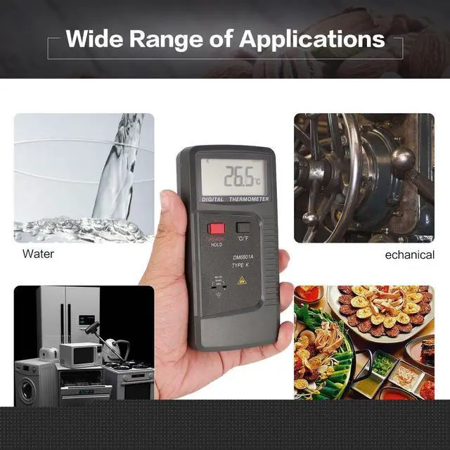 Alt view image 4 of 5 - DM6801A Digital Thermocouple Thermometer Contact Type Thermometer Dual-channel K/J Thermocouple Temperature Meter