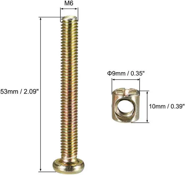 Alt view image 3 of 4 - M6 x 50mm Furniture Bolts Nut Set Hex Socket Screw with Barrel Nuts Phillips-Slotted Zinc Plated 10 Sets