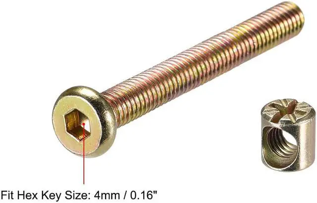 Alt view image 4 of 4 - M6 x 50mm Furniture Bolts Nut Set Hex Socket Screw with Barrel Nuts Phillips-Slotted Zinc Plated 10 Sets