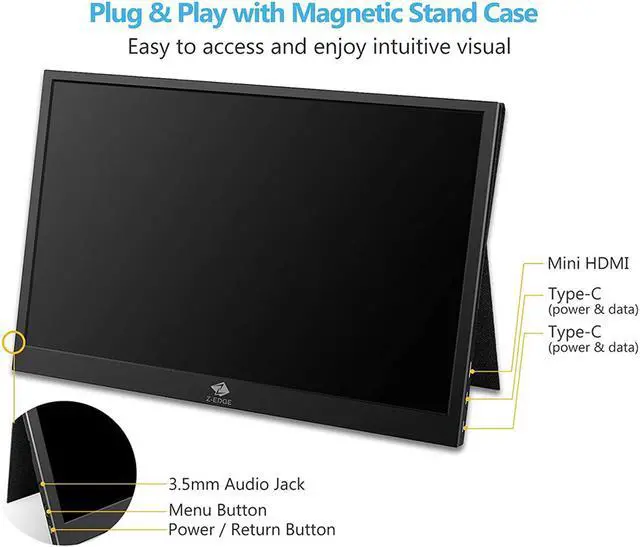 Alt view image 4 of 7 - Z-EDGE Ultra2 15.6" 1920 x 1080 Full HD LED Backlight IPS Portable Monitor, 8 ms, 60 Hz, with Type-C HDMI Port, Built-in Speakers, Secondary Display for Mac/Phone/Laptop/Nintendo/Xbox/PS4