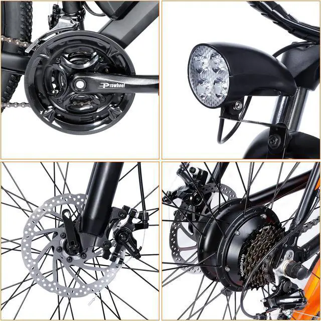 Alt view image 6 of 7 - IDEAPLAY Electric Bike 26, 350W Electric Bicycle With Removable 36V, 8A Lithium Battery, 20mph Adult Electric Bicycles With 21 Speed, Orange-Black UL Certified