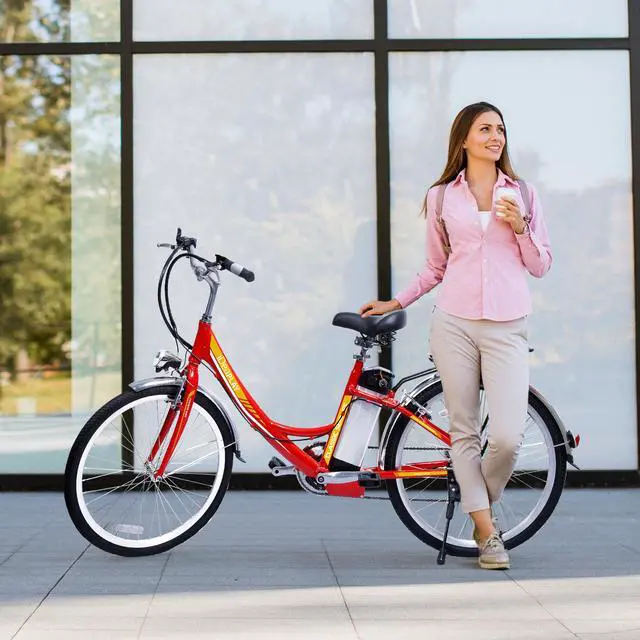 Alt view image 7 of 7 - iDeaPlay Electric Bike 24, 250W E-Bike for Women with 3 Riding Modes, Electric Bicycle with Removable 36V 8.0Ah Lithium Battery, 20mph Adult Electric Bicycles with 6 Speed, Red UL Certified