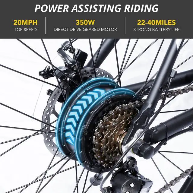 Alt view image 2 of 7 - IDEAPLAY Electric Bike 26, 350W Mountain Bike With Removable 36V, 8A Lithium Battery, 20mph Adult Electric Bicycles With 18 Speed for Men and Women UL Certified