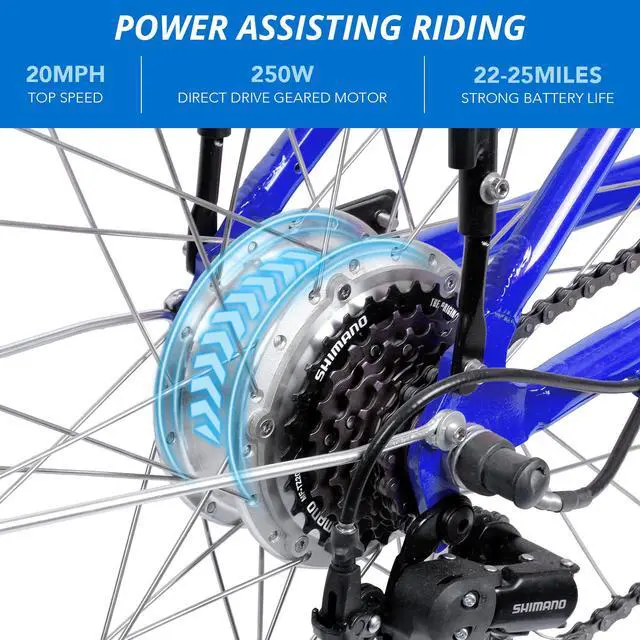 Alt view image 2 of 7 - iDeaPlay Electric Bike 26, 250W E-Bike with 3 Riding Modes, Electric Bicycle for Women with Removable 36V 8.0Ah Lithium Battery, 20mph Adult Electric Bicycles with 6 Speed, Blue UL Certified
