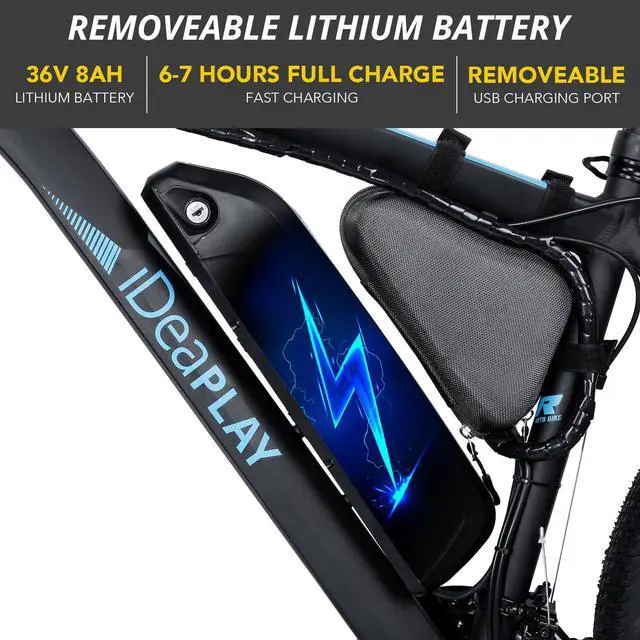 Alt view image 4 of 7 - IDEAPLAY Electric Bike 26, 350W Mountain Bike With Removable 36V, 8A Lithium Battery, 20mph Adult Electric Bicycles With 18 Speed for Men and Women UL Certified