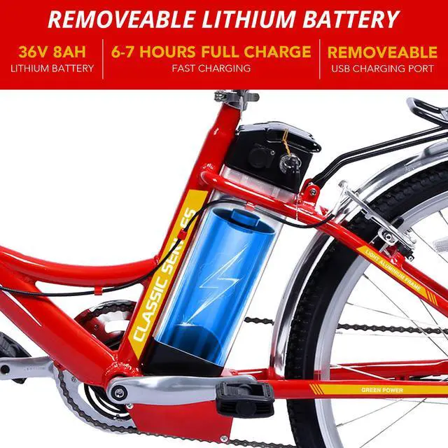 Alt view image 4 of 7 - iDeaPlay Electric Bike 24, 250W E-Bike for Women with 3 Riding Modes, Electric Bicycle with Removable 36V 8.0Ah Lithium Battery, 20mph Adult Electric Bicycles with 6 Speed, Red UL Certified