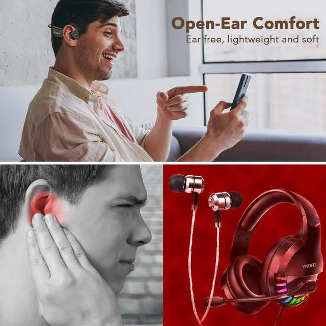 Alt view image 5 of 10 - IDEAPLAY Bone Conduction Headphones - 5.1 Bluetooth Open Ear Headphones, IP55 Waterproof Headphones, Wireless Bluetooth Earbuds with Microphone-Bone Conduction Earbuds for Running and Cycling-Black