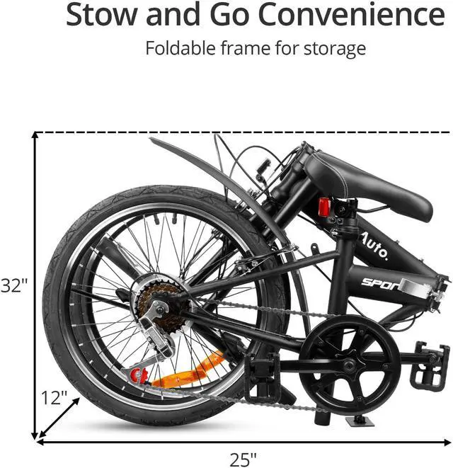 Alt view image 6 of 7 - IDEAPLAY Folding Bikes for Adults - 20 Inch Bike with 6 Riding Speed & V Breaks - Carbon Steel Frame Folding Bike - Lightweight & Portable Bike for Women and Men - City Bicycle for Work & School-Black