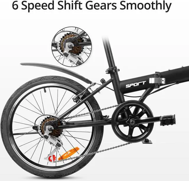 Alt view image 2 of 7 - IDEAPLAY Folding Bikes for Adults - 20 Inch Bike with 6 Riding Speed & V Breaks - Carbon Steel Frame Folding Bike - Lightweight & Portable Bike for Women and Men - City Bicycle for Work & School-Black