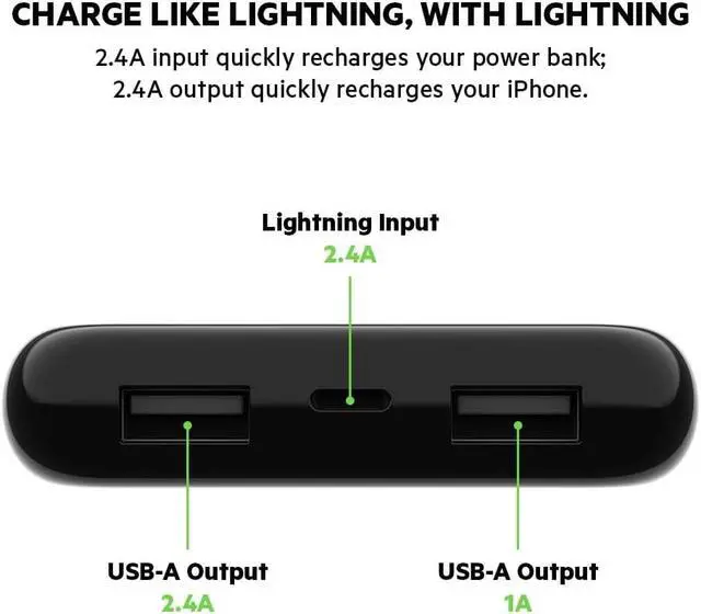 Alt view image 4 of 10 - belkin boost charge power bank 10k with lightning connector mficertified 10000 mah portable charger for iphone/ipad/airpods, black