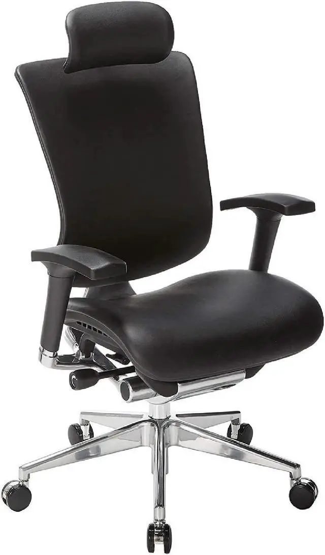 Alt view image 4 of 12 - GM Seating Dreem III Leather Series Executive Hi Swivel Chair Chrome Base with Headrest, Genuine Black Leather