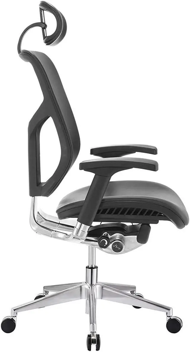 Alt view image 6 of 12 - GM Seating Dreem III Leather Series Executive Hi Swivel Chair Chrome Base with Headrest, Genuine Black Leather