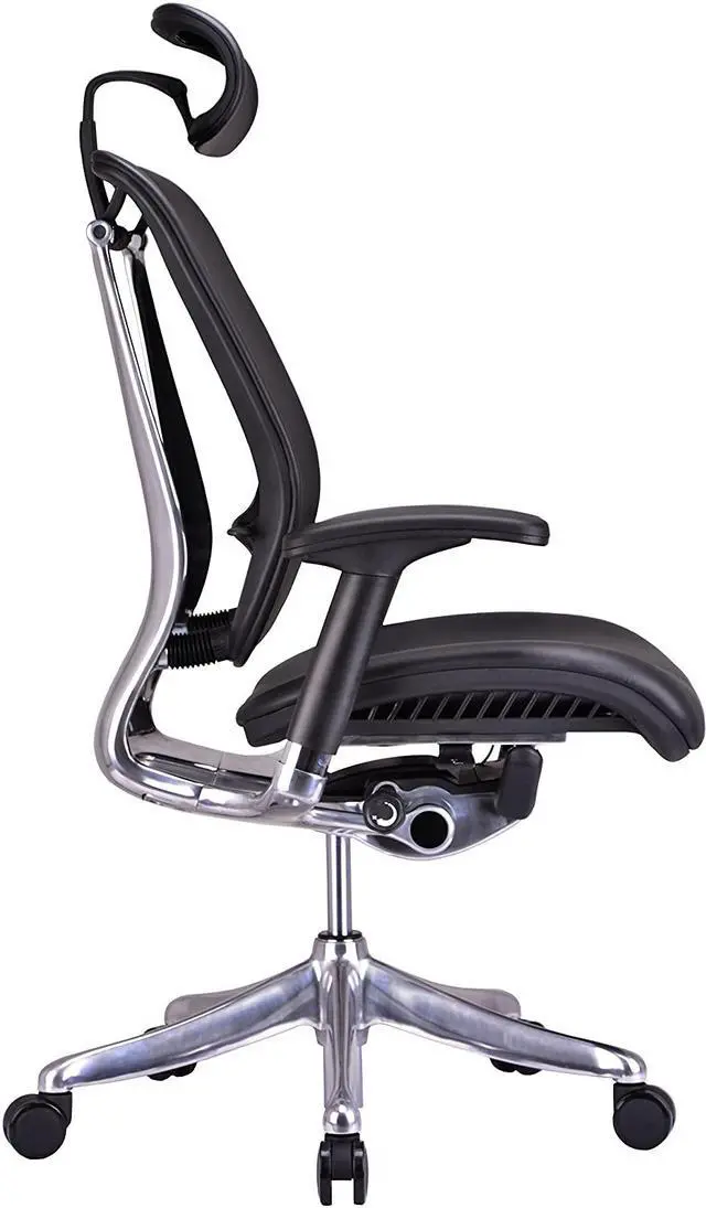 Alt view image 3 of 9 - GM Seating Enklave Leather Executive Hi Swivel Chair Chrome Base with Headrest, Genuine Black Leather - OEM