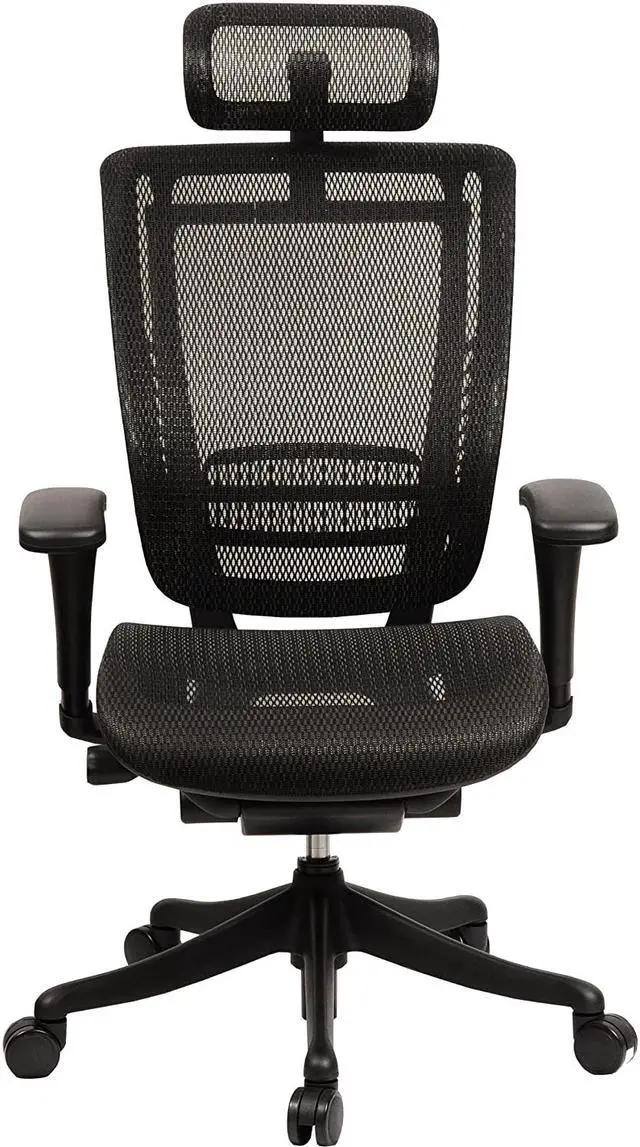 Alt view image 5 of 12 - GM Seating Enklave Black Mesh Executive Hi Swivel Chair with Headrest, Black Frame & Base - OEM