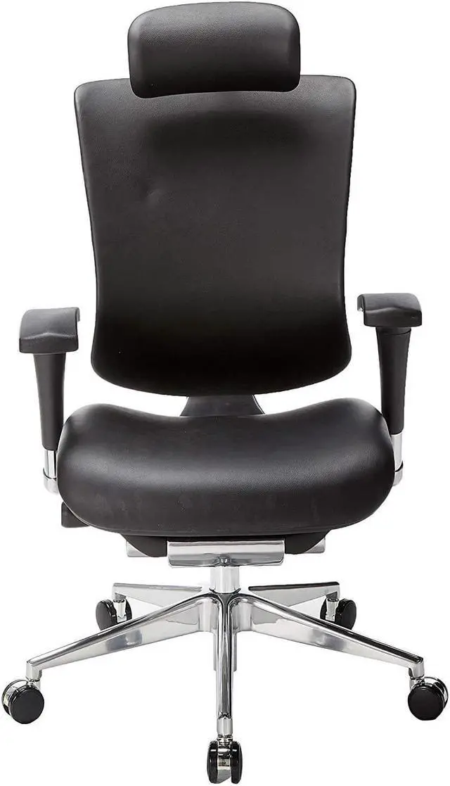 Alt view image 3 of 12 - GM Seating Dreem III Leather Series Executive Hi Swivel Chair Chrome Base with Headrest, Genuine Black Leather