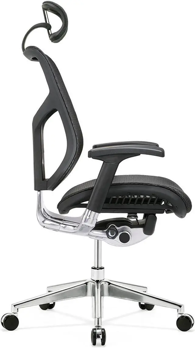 Alt view image 5 of 11 - GM Seating Dreem XL Luxury Mesh Series Executive Hi Swivel Chair Chrome Base with Headrest, Black, Seat Slider - OEM