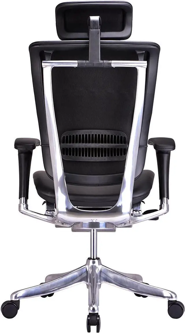 Alt view image 4 of 9 - GM Seating Enklave Leather Executive Hi Swivel Chair Chrome Base with Headrest, Genuine Black Leather - OEM
