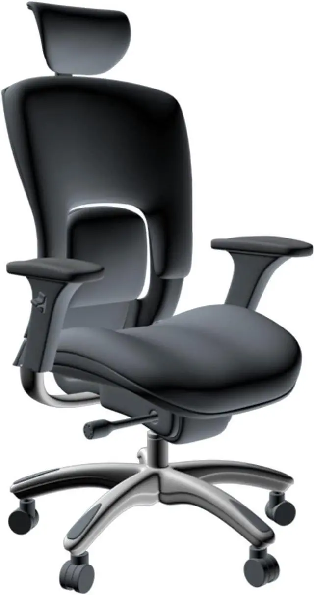 Alt view image 2 of 9 - GM Seating Ergolux Genuine Leather Executive Hi Swivel Chair Chrome Base with Headrest, Black
