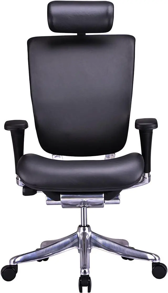 Alt view image 2 of 9 - GM Seating Enklave Leather Executive Hi Swivel Chair Chrome Base with Headrest, Genuine Black Leather - OEM