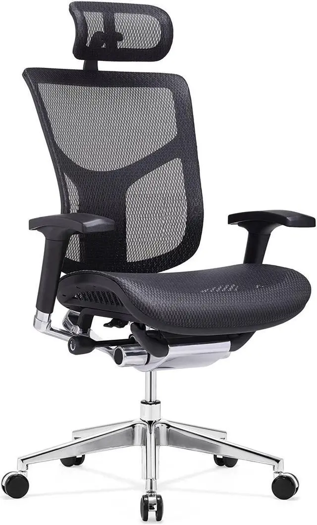 Alt view image 3 of 11 - GM Seating Dreem XL Luxury Mesh Series Executive Hi Swivel Chair Chrome Base with Headrest, Black, Seat Slider - OEM